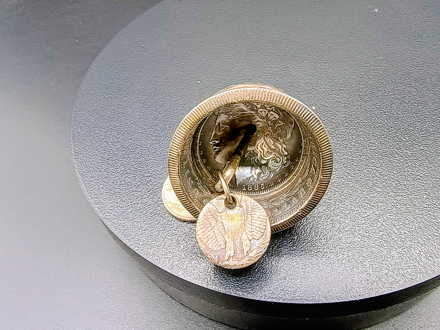 Large Antiqued Silver Morgan Dollar Biker Bell