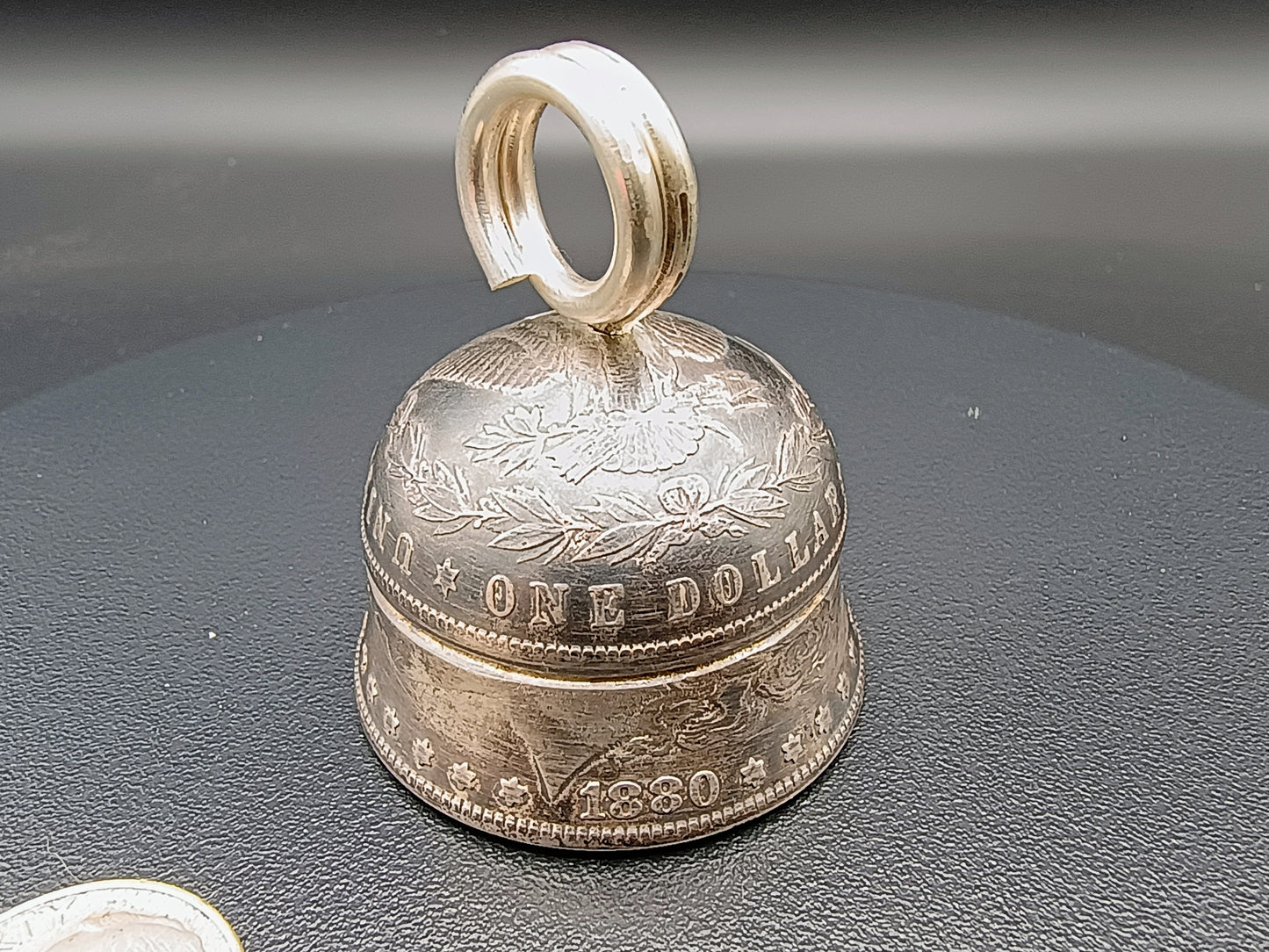 Large Antiqued Silver Morgan Dollar Biker Bell
