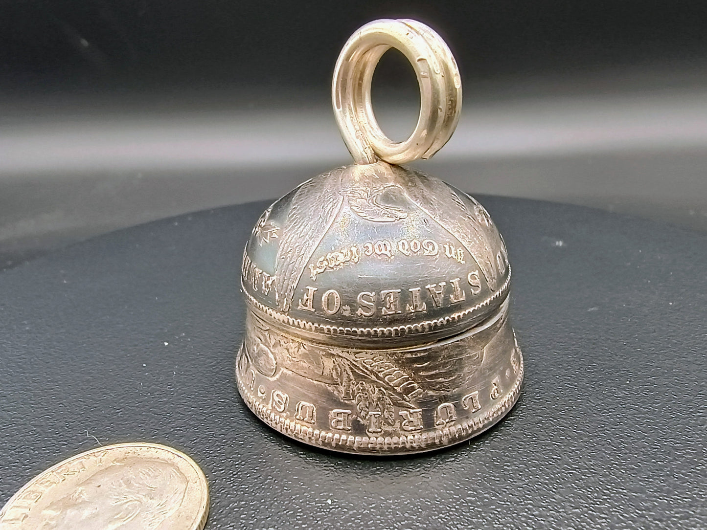Large Antiqued Silver Morgan Dollar Biker Bell