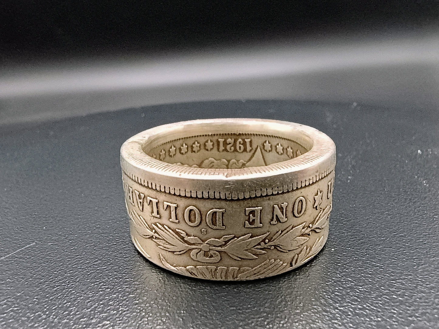 1921 Polished Morgan Silver Dollar Ring size 10