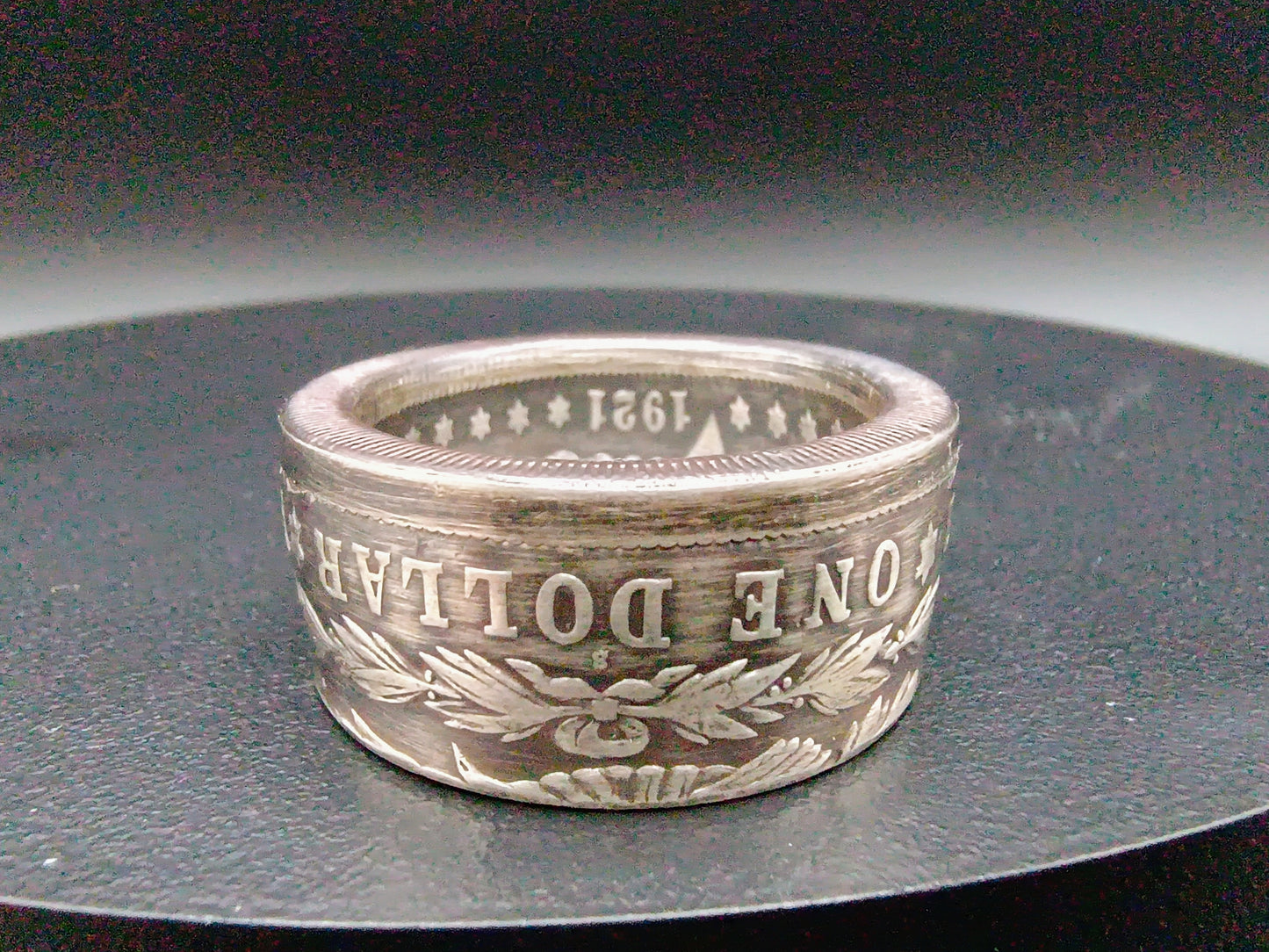 1921 Antiqued Morgan Dollar Ring size 12 Straight Side