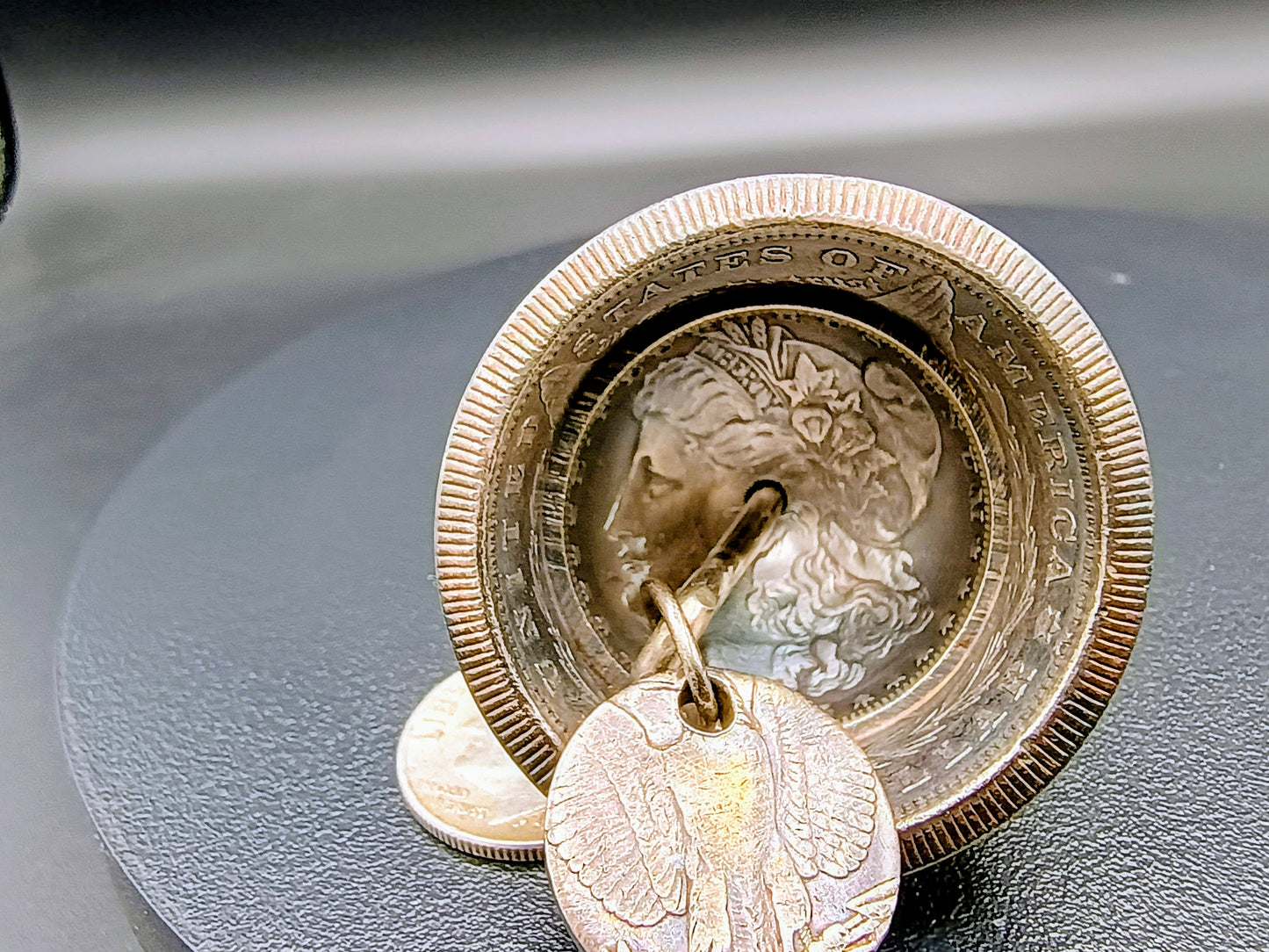 Large Polished "Heads Up" Morgan Silver Dollar Biker Bell