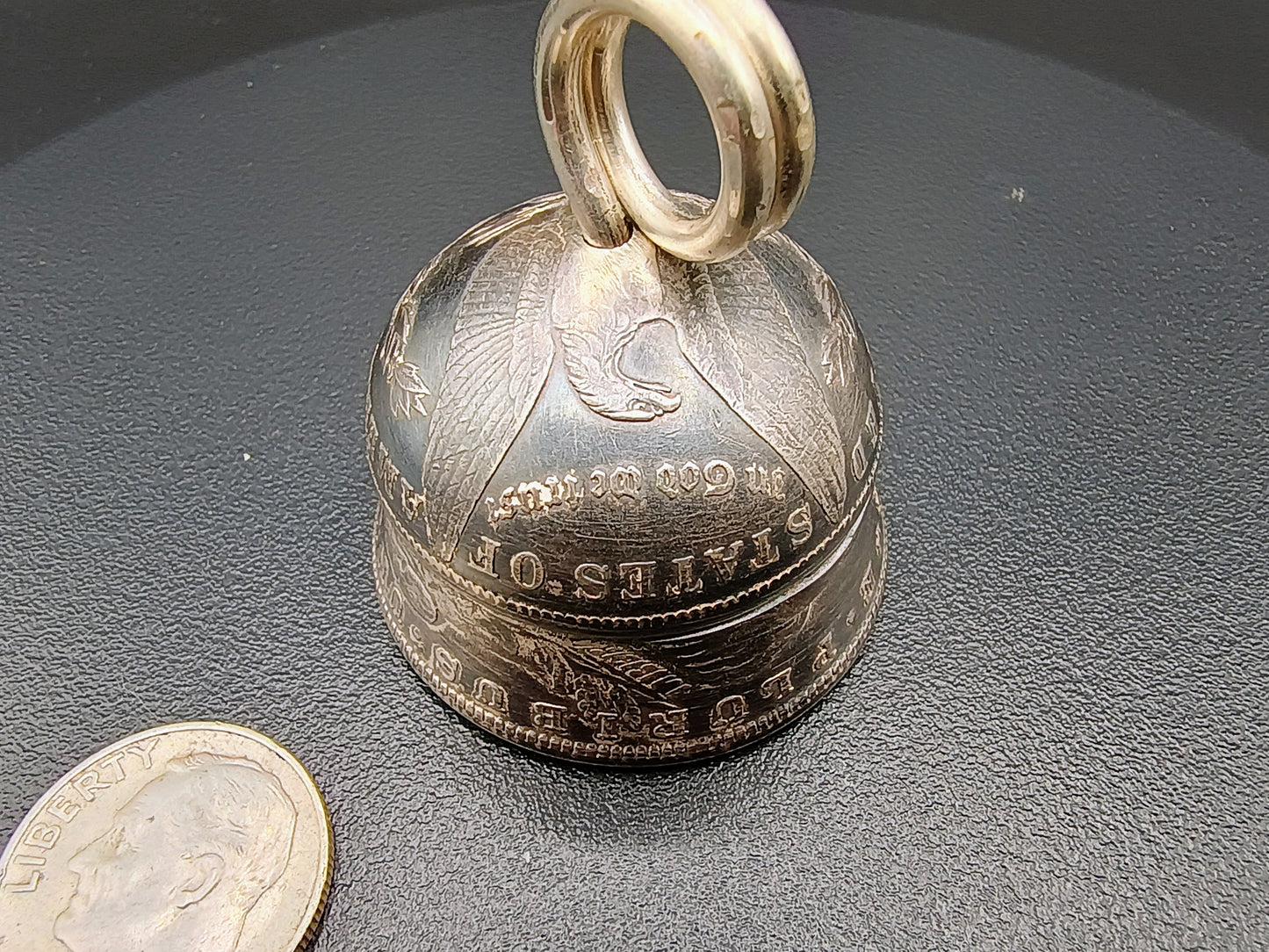 Large Antiqued Silver Morgan Dollar Biker Bell