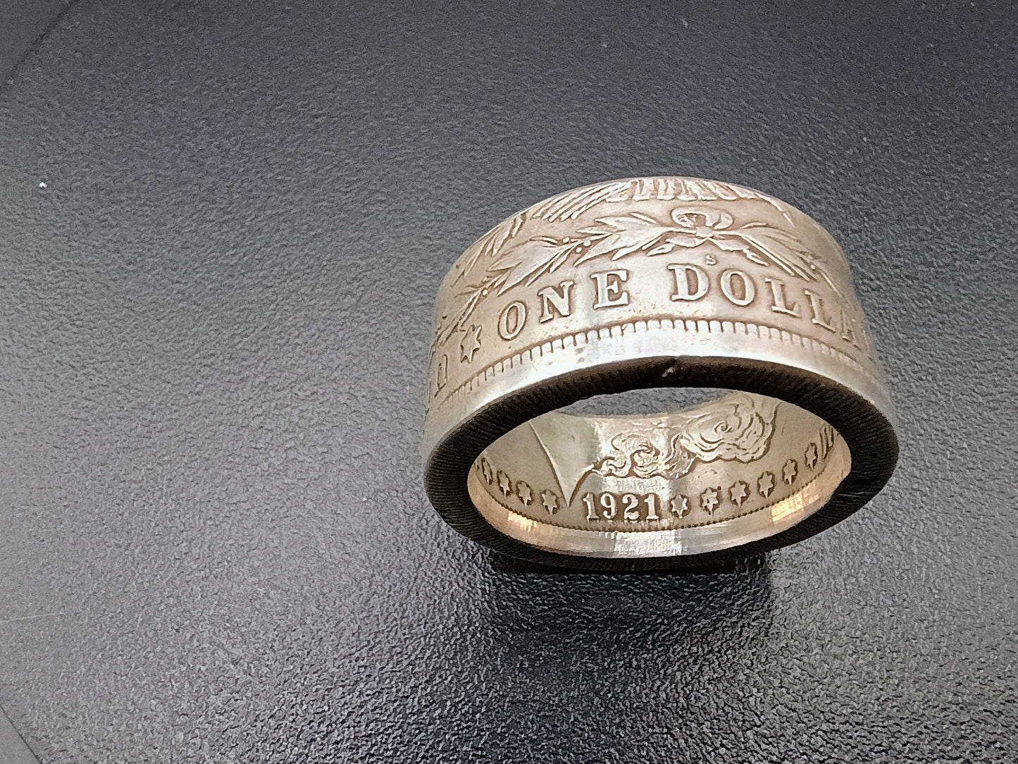 1921 Polished Morgan Silver Dollar Ring size 10