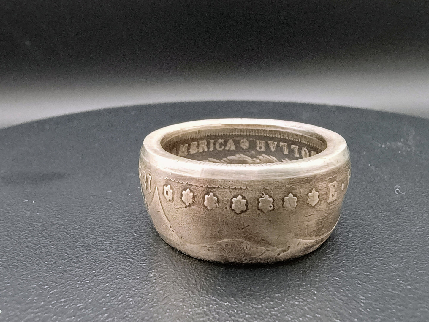 Face out 1899 Morgan Silver Dollar Ring size 12.5