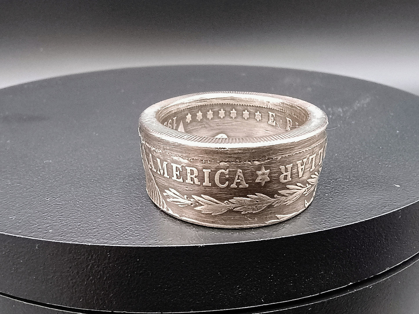 1921 Antiqued Morgan Dollar Ring size 12 Straight Side
