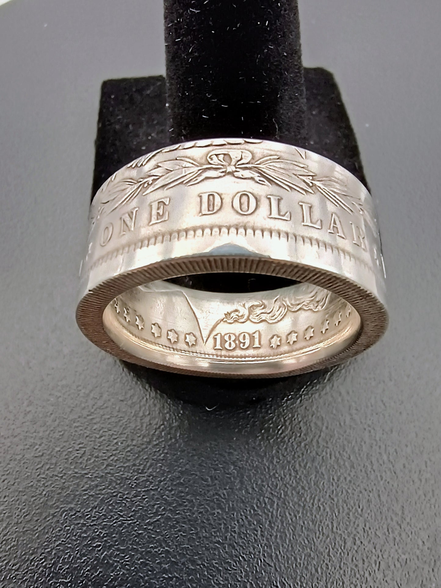 1891 Polished Morgan Silver Dollar Ring Size 12.25