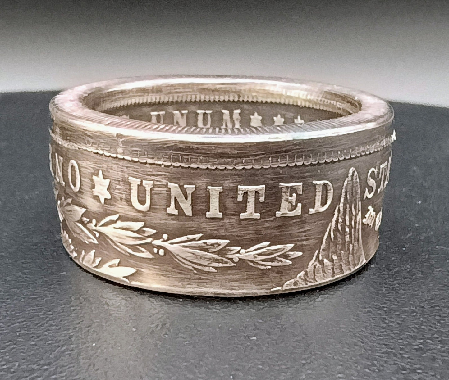 1921 Antiqued Morgan Dollar Ring size 12 Straight Side